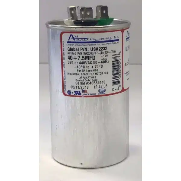 AmRad Run Capacitor 40 7 5 UF MFD X 370 440 Volt USA2232 Jpg