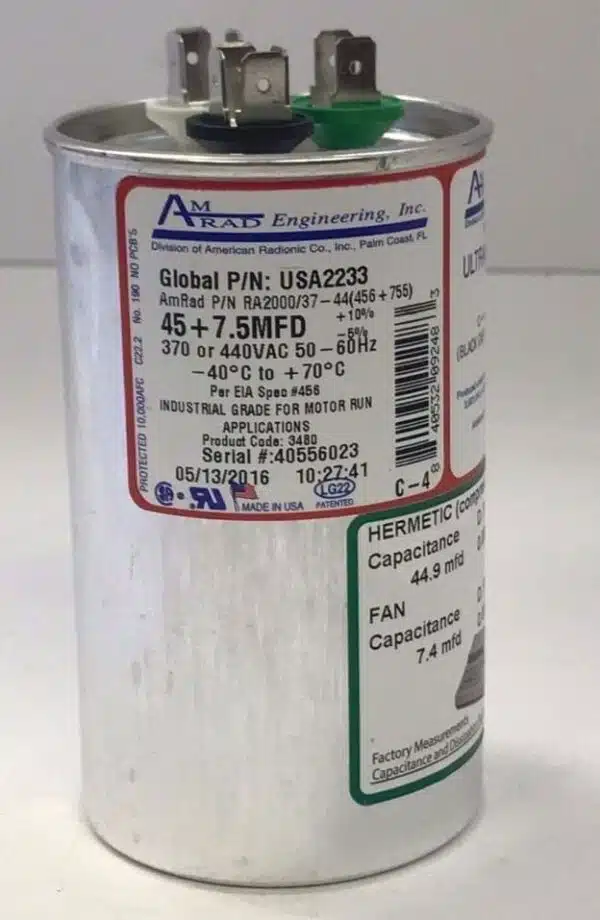 Amrad Run Capacitor 45 7 5 Uf MFD 370 440 Volt USA2233 Jpg