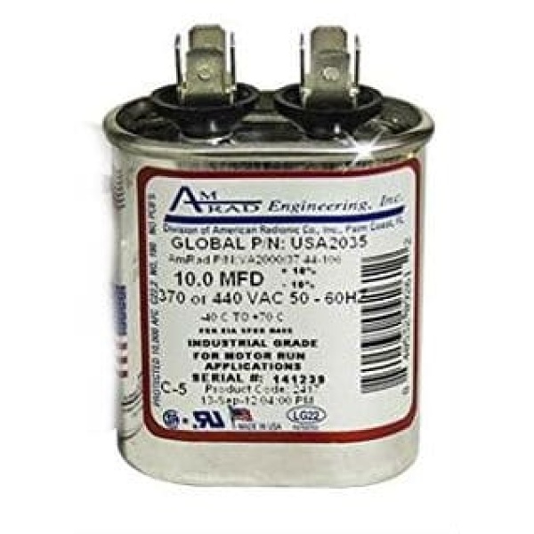 AmRad Run Capacitor USA2035 10.0 uf MFD 370 / 440 Volt