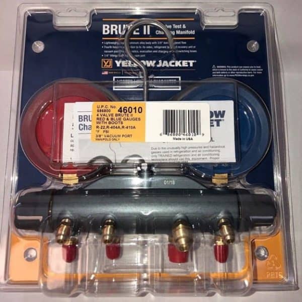 Yellow Jacket 46010 BRUTE II Manifold Gauges R-22, 404A, 410A package back