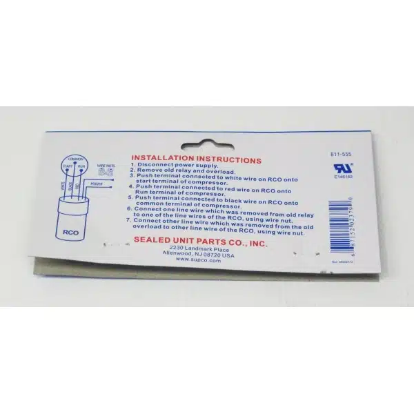 Supco RCO810 Refrigerator Relay Capacitor Overload 3-in-1 up to 1/5 HP