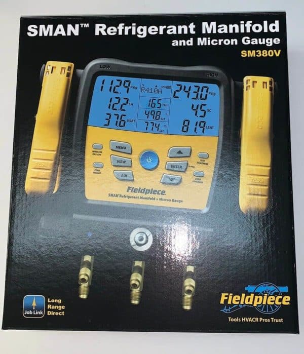 Fieldpiece SM380V Sman Refrigerant Manifold and micron gauge package front