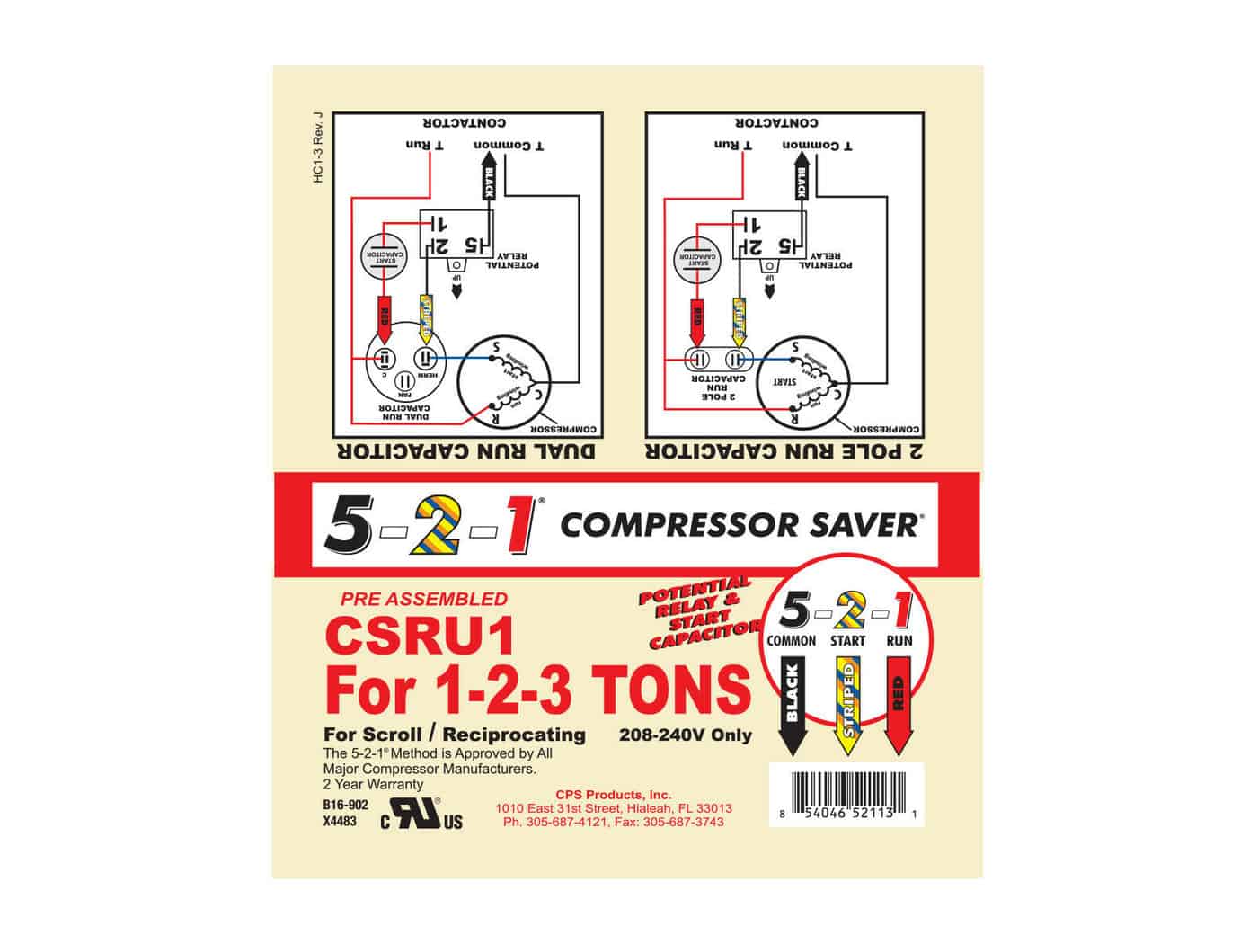 Universal Hard Start Kit Capacitor With Relay for 1-2-3 Tons Replaces Csru1 for sale online 