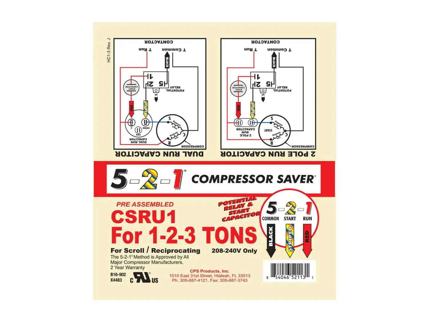 5 2 1 Compressor Saver Kit Csru1 Hard Start Capacitor With Relay For 1 2 3 Tons