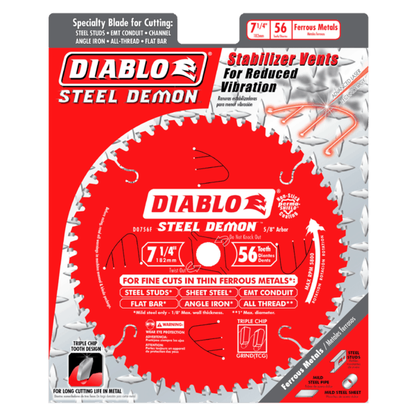 New 7 1/4" Diablo Steel Demon D0756F 56-Tooth Saw Blade for Cutting Steel 