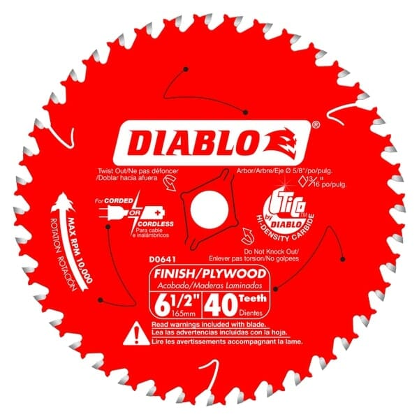 Diablo D0641X 6‑1/2 in. x 40 Tooth Finish Trim Saw Blade