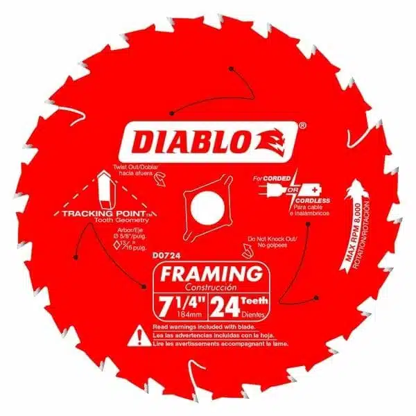 Diablo D0724A 7‑1/4 in. x 24 Tooth Framing Saw Blade