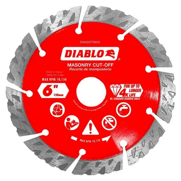 Diablo Dmadst0600 Diamond Segmented Turbo Cut Off Discs For Masonry Front View Jpg