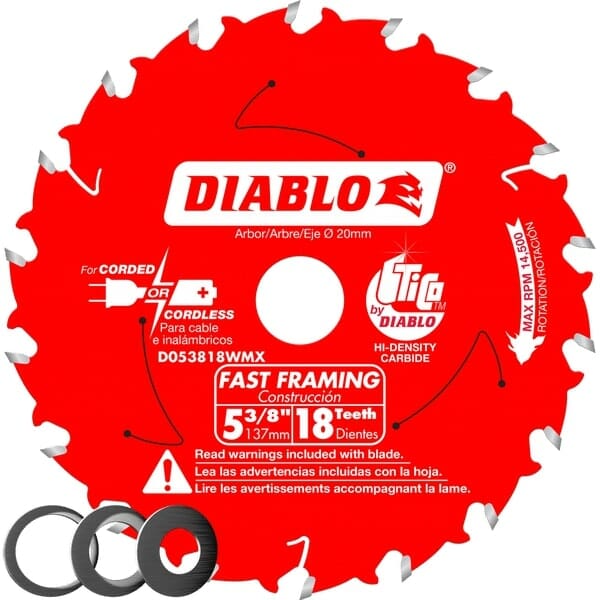 D053818WMX Diablo 5-3/8 in. x 18 Tooth Fast Framing Saw Blade