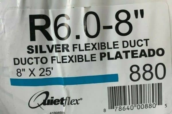 8 In Silver Flex QuietFlex Insulated Flexible Duct R6 25 Label Jpg