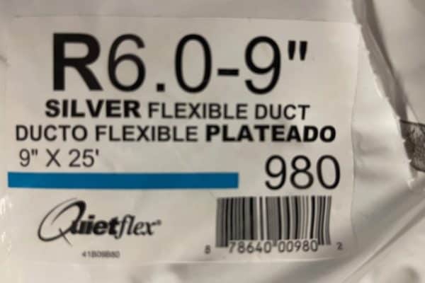 9 In Silver Flex QuietFlex Insulated Flexible Duct R6 25 Label Jpg