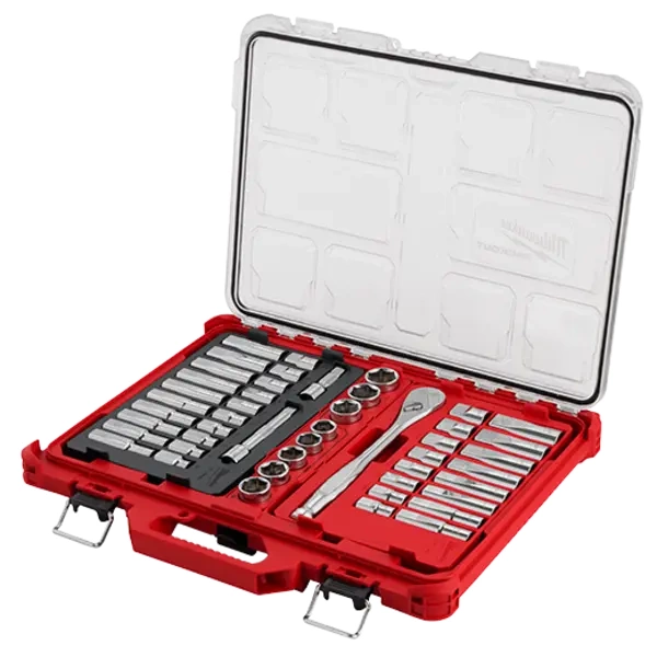Milwaukee 48 22 9487t 47 Pc 1 2 Drive And Metric Ratchet And Socket Set Packout Trays Packaging