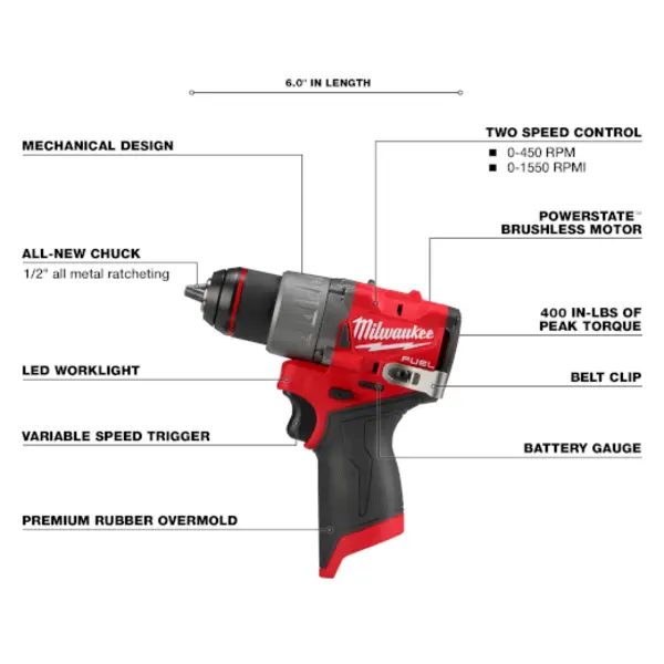 Milwaukee 3403 20 M12 Fuel 1 2 Drill Driver Features