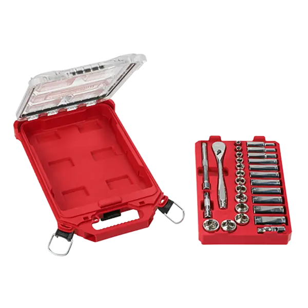 Milwaukee 48 22 9481 28pc Ratchet And Socket Set With Packoout Compact Organizer Seperated View