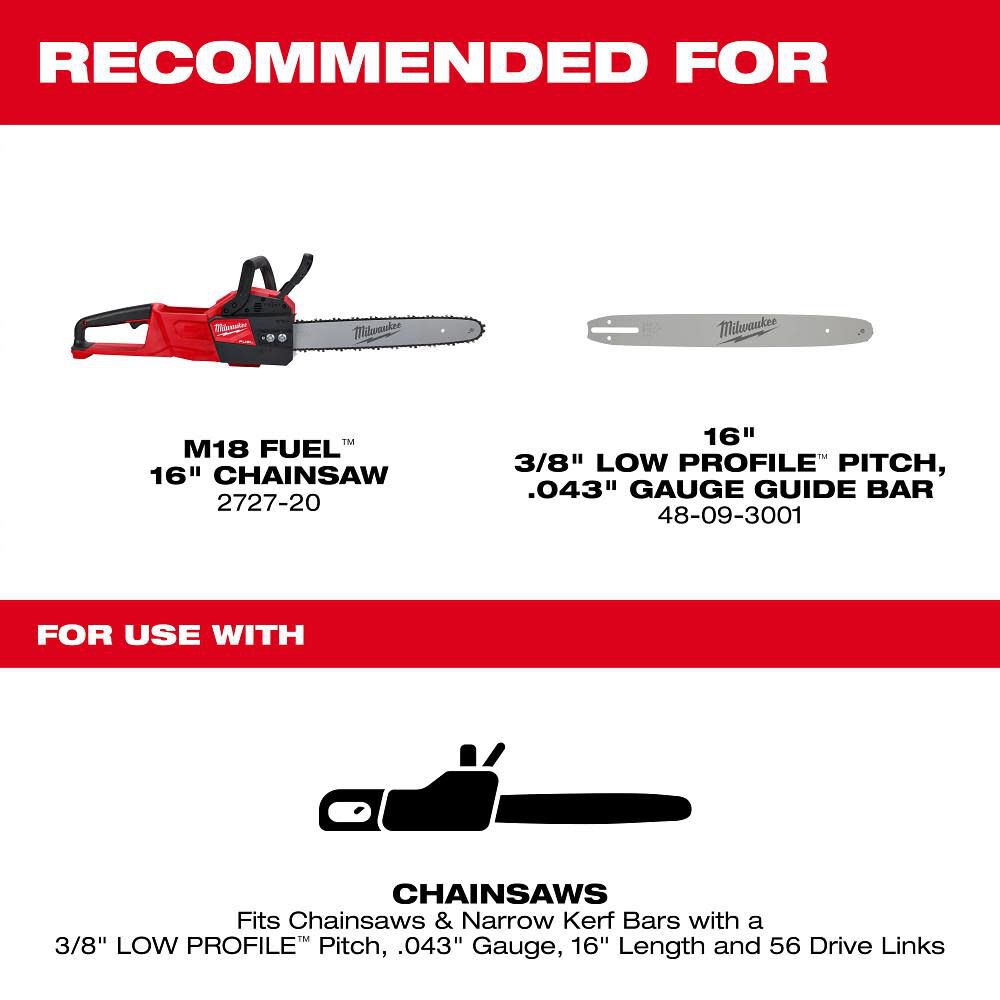 Milwaukee 16 in. .043 56 Link Replacement Chainsaw Chain - Image 2