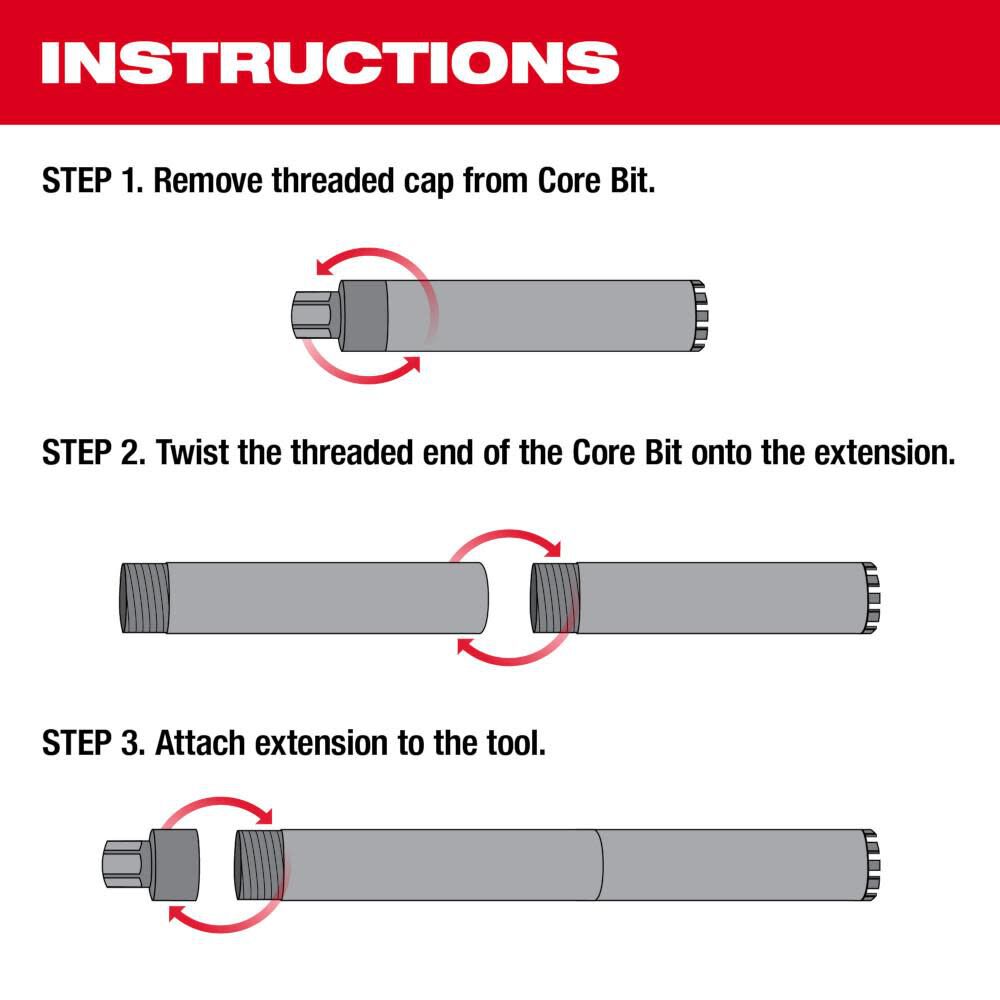 Milwaukee 2 in. x 12 in. Diamond Premium Wet Core Bit Extension - Image 4