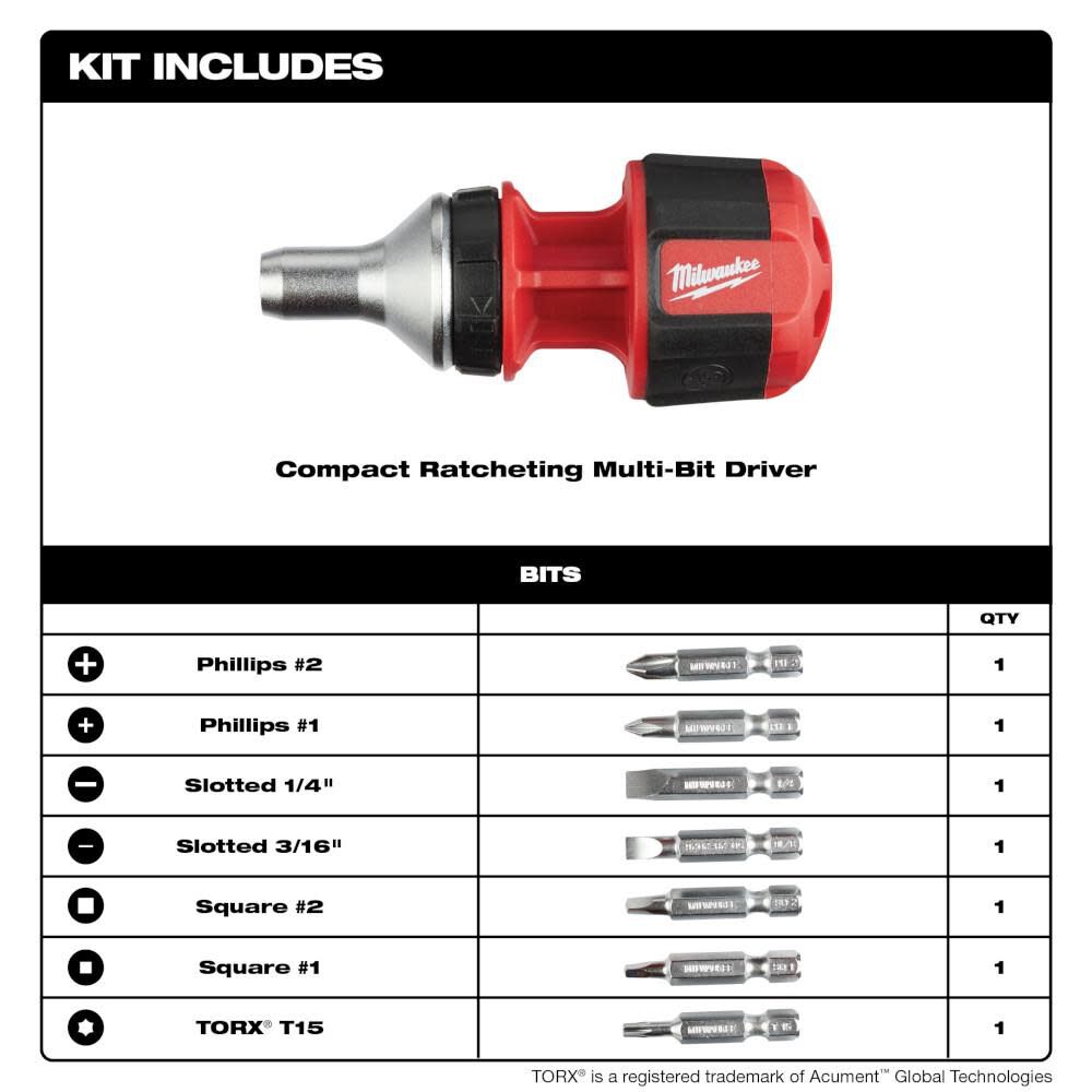 Milwaukee 8-in-1 Compact Ratcheting Multi-Bit Driver - Image 2