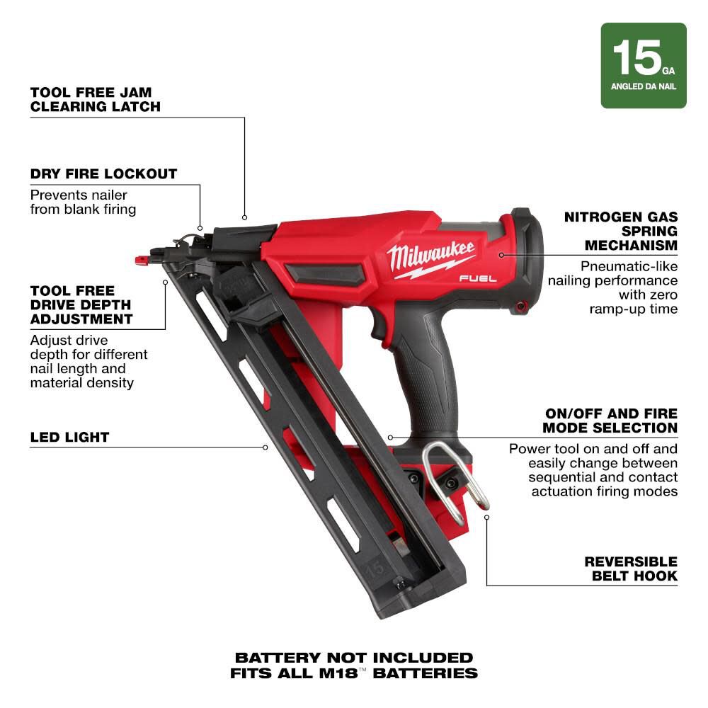 Milwaukee M18 FUEL 15 Gauge Finish Nailer (Bare Tool) - Image 8