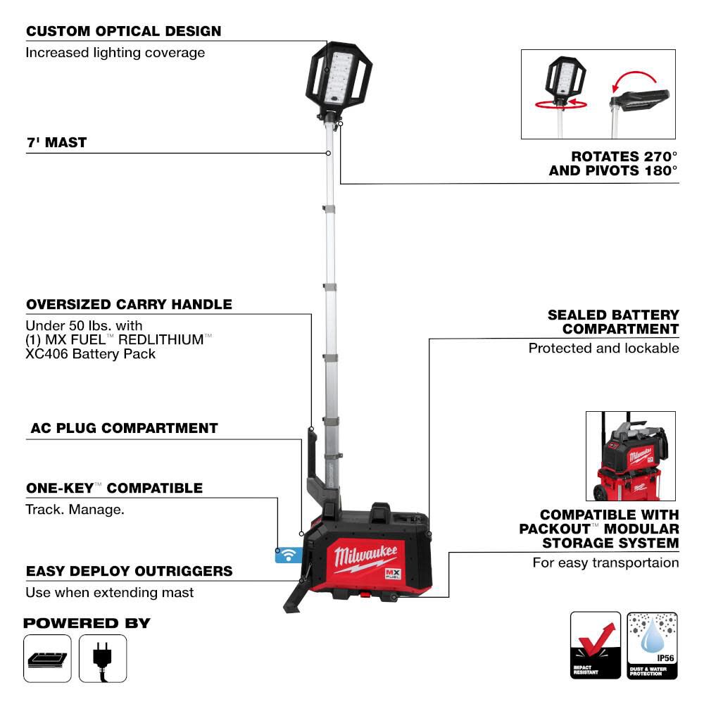 Milwaukee MX FUEL ROCKET Dual Power Compact Tower Light Kit - Image 9