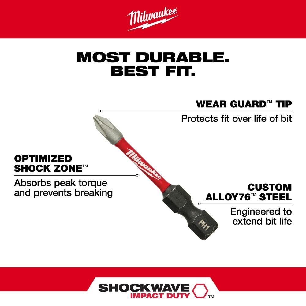 Milwaukee SHOCKWAVE 2 in. Impact Phillips #2 Power Bits 5PK - Image 3