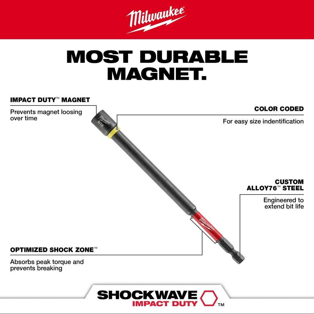 Milwaukee SHOCKWAVE Impact Duty 1/4inch x 6inch Magnetic Nut Driver - Image 4