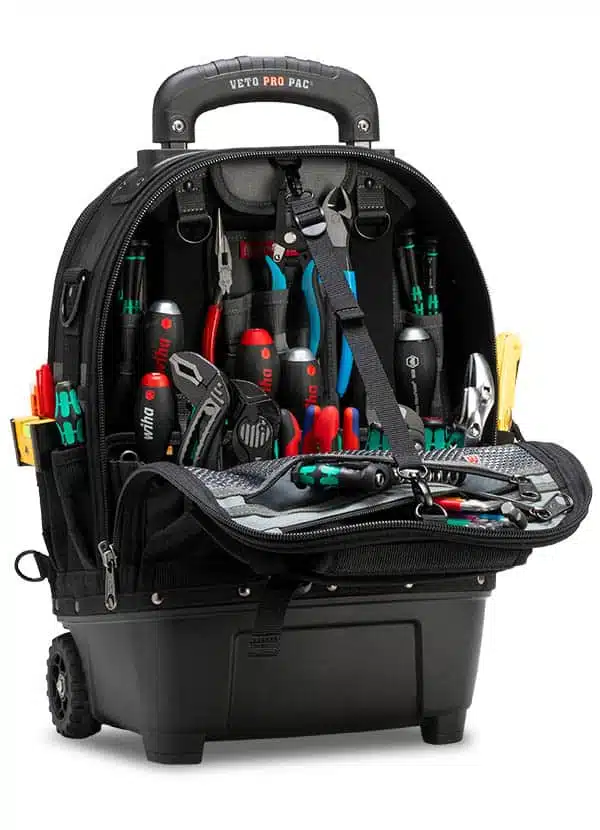 The TECH PAC WHEELER BLACKOUT is a rolling version of the best-selling TECH PAC BLACKOUT backpack tool bag with an all-black colorscheme