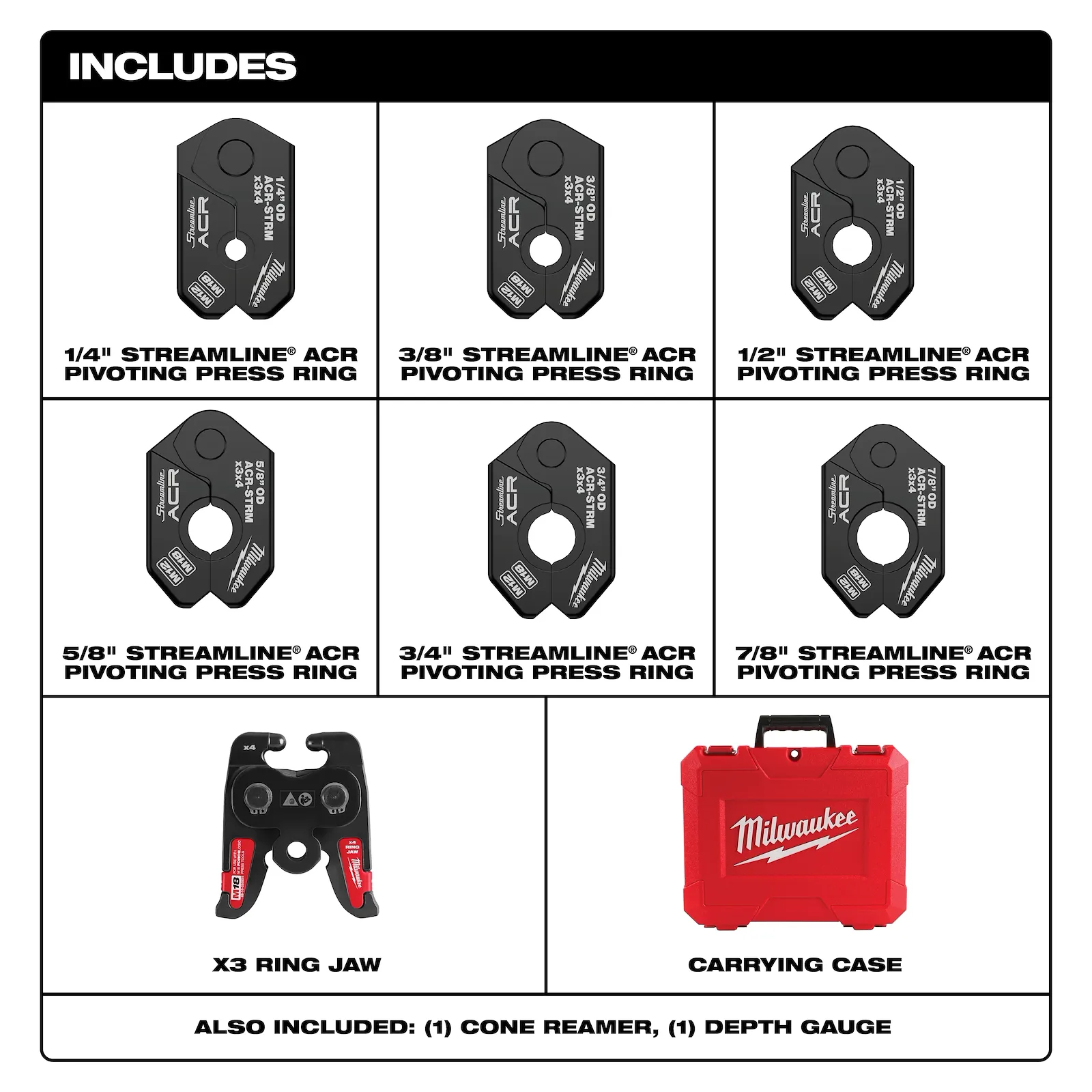 Milwaukee 49-16-2661MX 1/4" - 7/8" Streamline ACR Pivoting Press Ring Kit for M18 FORCE LOGIC Press Tool - Image 4