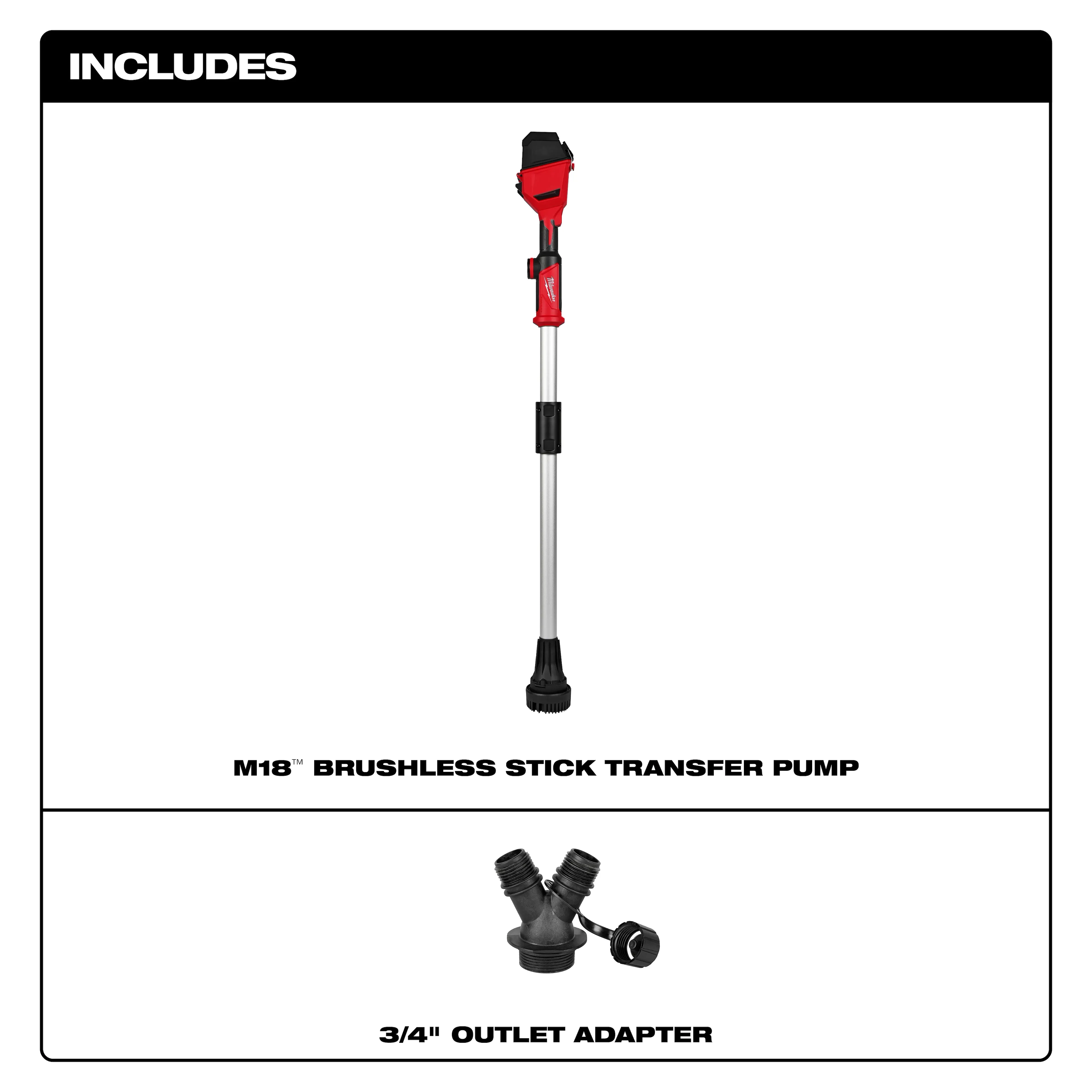 Our M18™ Brushless Stick Transfer Pump delivers superior filtration for the fastest handheld pumping in trenches, vaults, utility pole holes, and more. Powered by our M18™ battery platform and brushless motor technology, this water pump transfers up to 25 gallons per minute and up to 1000 gallons on (1) M18™ REDLITHIUM™ FORGE™ HD12.0 battery.