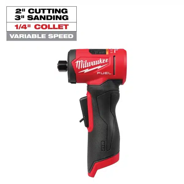 Our M12 FUEL™ 1/4" Right Angle Die Grinder the latest cordless right angle die grinder that delivers the performance and size professional service mechanics demand. The die grinder delivers 50% more power than pneumatic competition and features our POWERSTATE™ Brushless Motor Technology with improved torque.