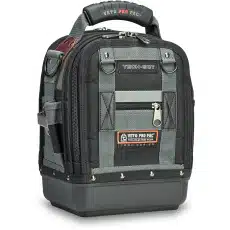 The TECH-SCT is a small, compact tool bag with 12” of vertical storage for long tools and meters. Featuring a single main compartment dedicated to tool storage and a rear padded zippered tablet compartment, this bag includes 32 interior pockets, a stainless-steel tape clip, an electrical tape strap, a detachable shoulder strap, and an injection-molded stand-up base, providing maximum storage in a durable design.