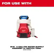 Our 4-Gallon Water Supply Tank Assembly w/ SWITCH TANK™ is an interchangeable tank powered by the M18™ Powered Base w/ SWITCH TANK™ (not included). The water supply tank assembly includes the pump, 10-foot hose, and quick-connect nozzle.